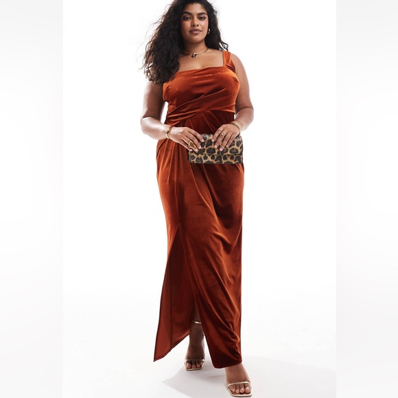 ASOS Curve Dresses & Skirts - ASOS Rust Velvet Maxi Dress